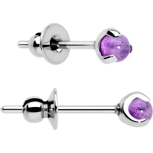 3mm Purple Amethyst Stone Implant Grade Titanium Stud Earrings