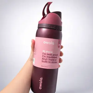 [NEW2026] Owala FreeSip Water Bottle 24oz 32oz Black Cherry – Leak Proof Stainless Steel Insulated Tumbler Gift 2026 Drinkware