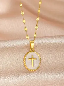 Colorful Vintage Cross Pendant Necklace, Ladies' Daily Wear Choker, Creative Oval Design, All Seasons Fashion Jewelry