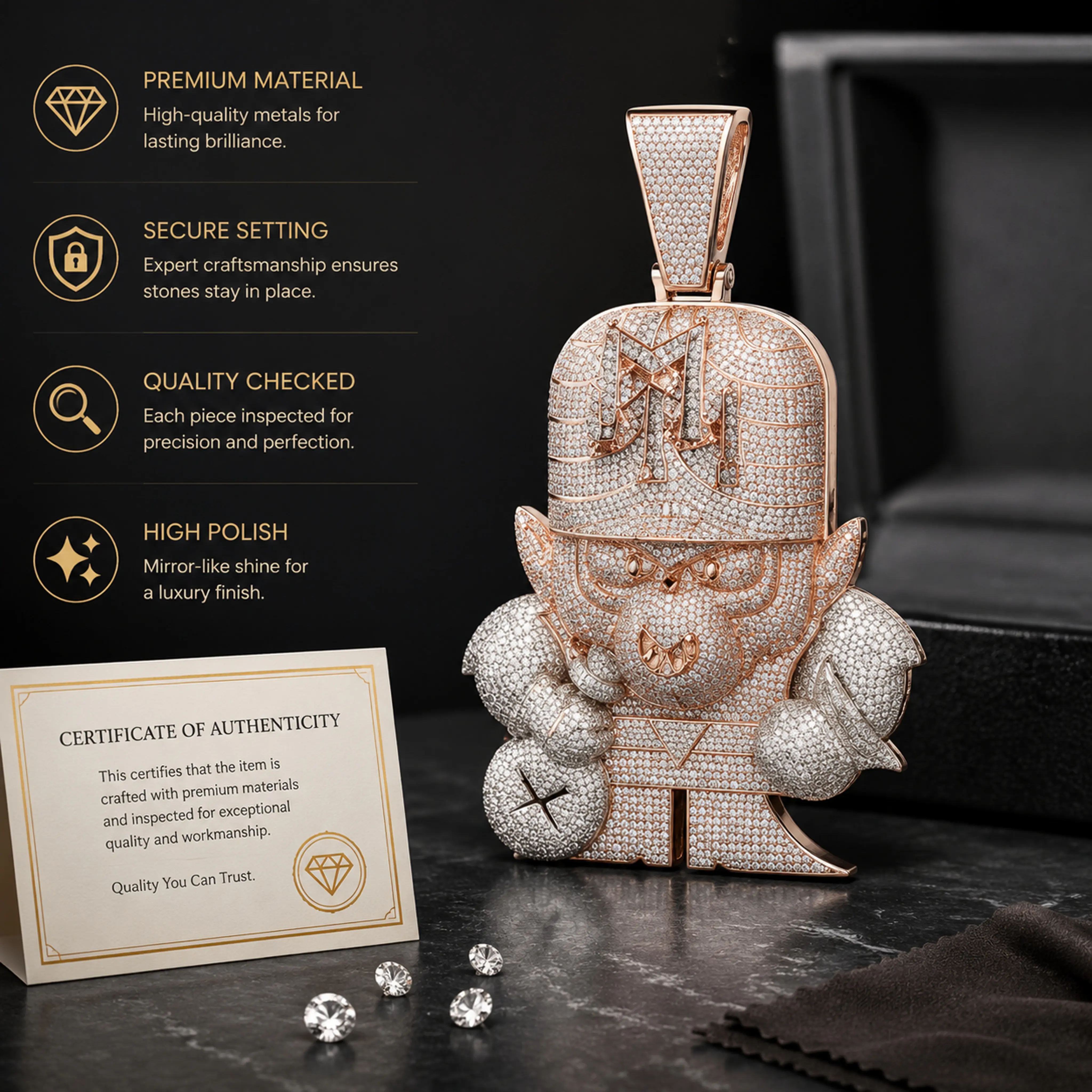 Streetwear Iced Out Pendant Necklace for Unisex Adults, European-Style Luxury Fashion Jewelry with 4mm Twist Rope Chain, Premium Material Birthday Gift, Birthday Gift Ideas, Costume Jewelry, Exquisite Craft, Luxury Fashion Enthusiasts, Necklaces & Pendant
