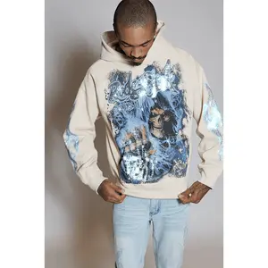 Kovari Beige Rhinestone Oversized Hoodie