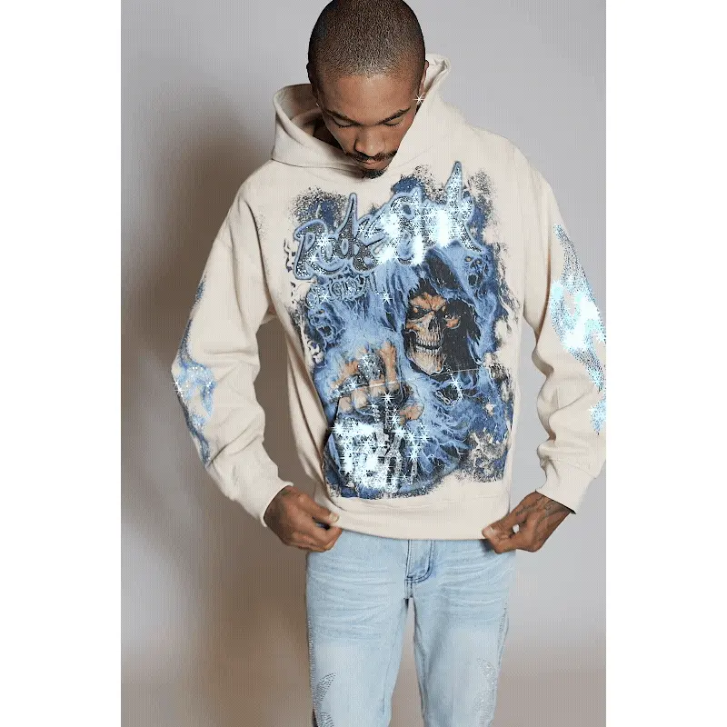 Kovari Beige Rhinestone Oversized Hoodie
