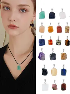 1 Piece Randomly Natural Stone Necklace in more than 20 Colors Black Faux Leather Necklace Cords, Size Small Big Available