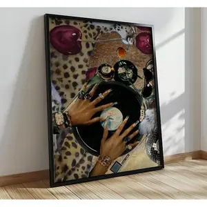 Black Girl Wall Poster, Frameless Poster Fashion Girl Poster, Leopard Poster, Vintage Music Record Player Print printable wall art.cover art poster Decor Water Proof