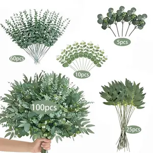 100pcs Artificial Flower Mix, Different Varieties with Eucalyptus And Stems In Bulk 4 Varieties Of Artificial Eucalyptus Arrangements Outdoor Garden Decor & Accents DIY Bouquets & Floral Home Decor Holiday Decorations, Ornaments