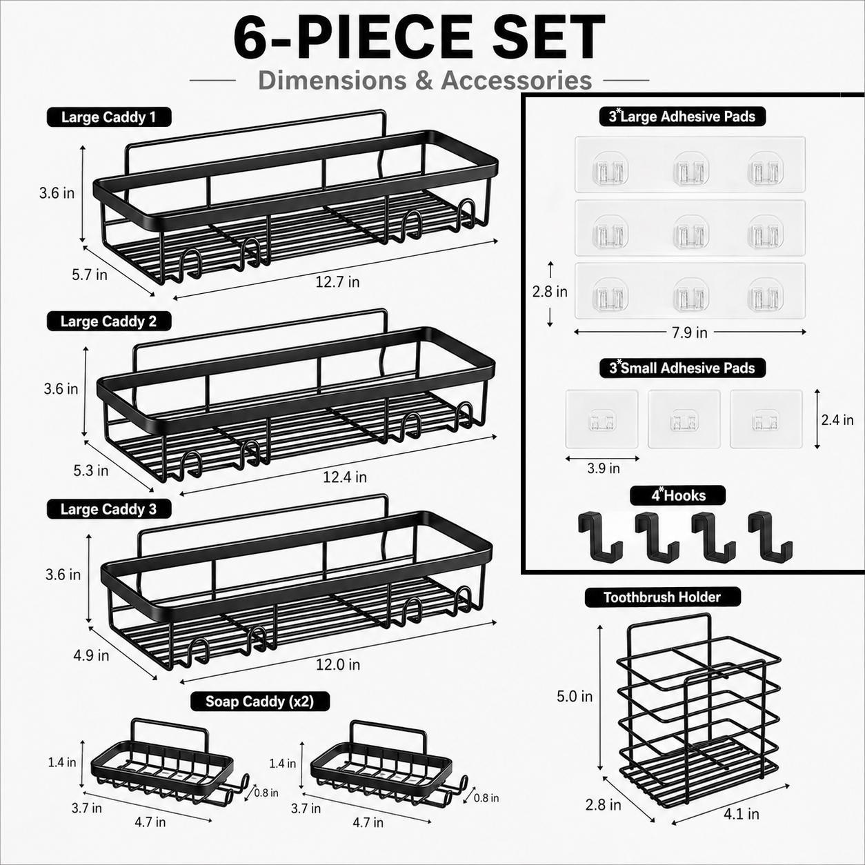Snofrid Shower Caddy 6-Pack, Advanced Rustproof Design, No Drilling Adhesive Shelves, Rack with Soap Holder, Large Capacity Bathroom Organizers and Storage, Wall-Mounted Kitchen & Home Decor Snofrid Shower Caddy 6-Pack, Advanced Rustproof Design, No Drilling Adhesive Shelves, Rack with Soap Holder, Large Capacity Bathroom Organizers and Storage, Wall-Mounted Kitchen & Home Decor