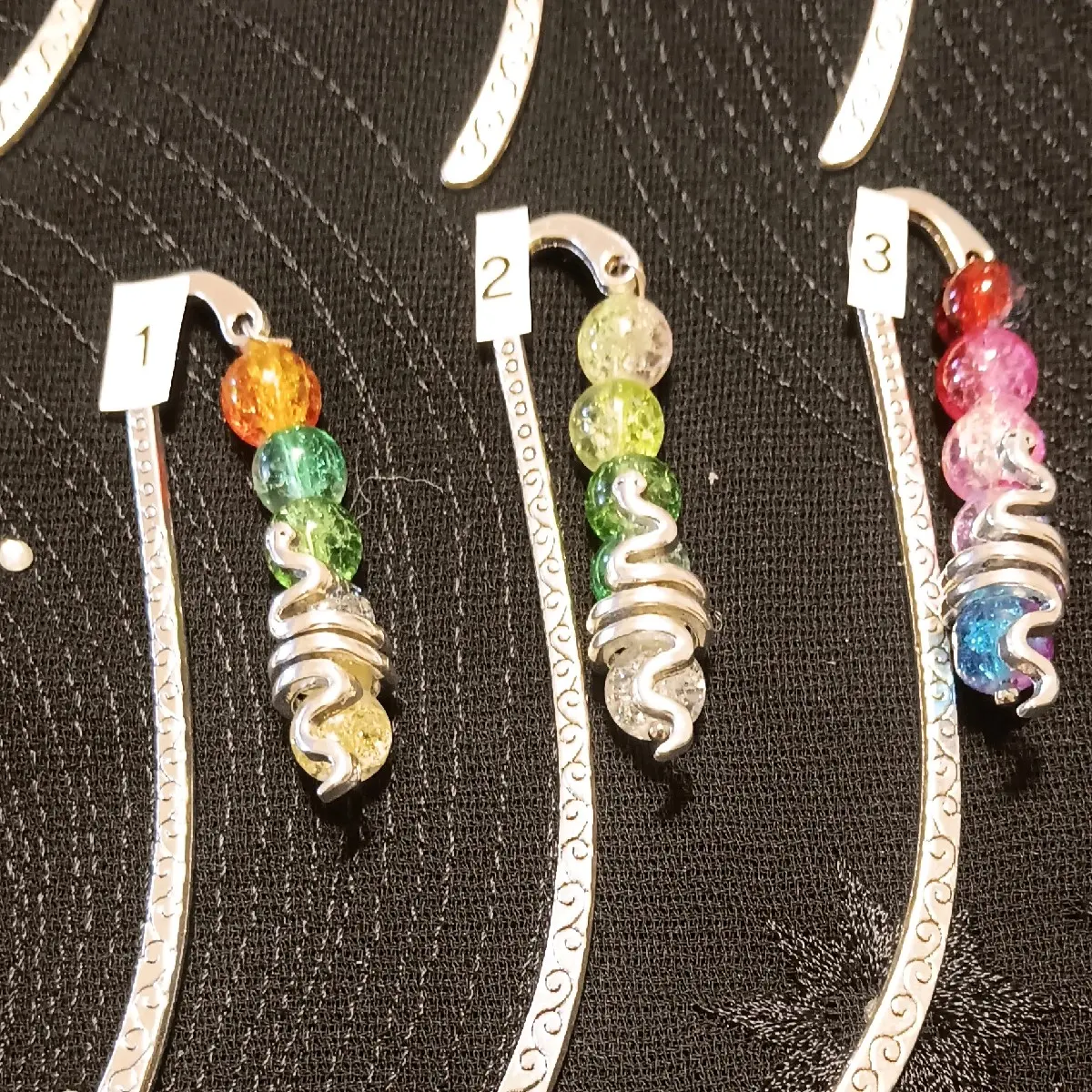 Unique Beaded and Metal Coiled Snake Charm Bookmark on an Elegant Silver Hook
