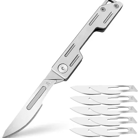Stainless Steel 5-Inch Professional Kitchen Knife with 20 Spare Blades, Pocket Knife for Men, Small Keychain Design & Wrapping Paper Accessories Multifunctional Tool Emergency Tool