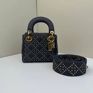 Pre-owned Dior Denim Crossbody Bags LadyDior Mini Studded Limited Edition CPU0223