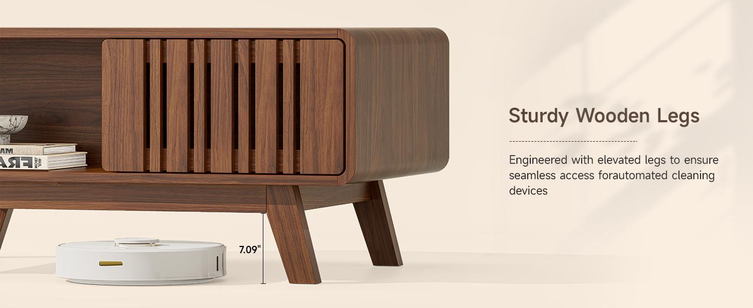 【SPOTLIGHT DAY】ONBRILL Coffee Table, Mid Century Modern Table with Storage Compartment, Fluted Table with Sliding Cabinet Door, Farmhouse Wood Coffee Table for Living Room