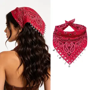 Y2K Punk Cotton Bandana for Cowgirl Western Cowboy Costume 21 Inch Paisley Scarf Neck Scarf with Grommet Western Ornaments