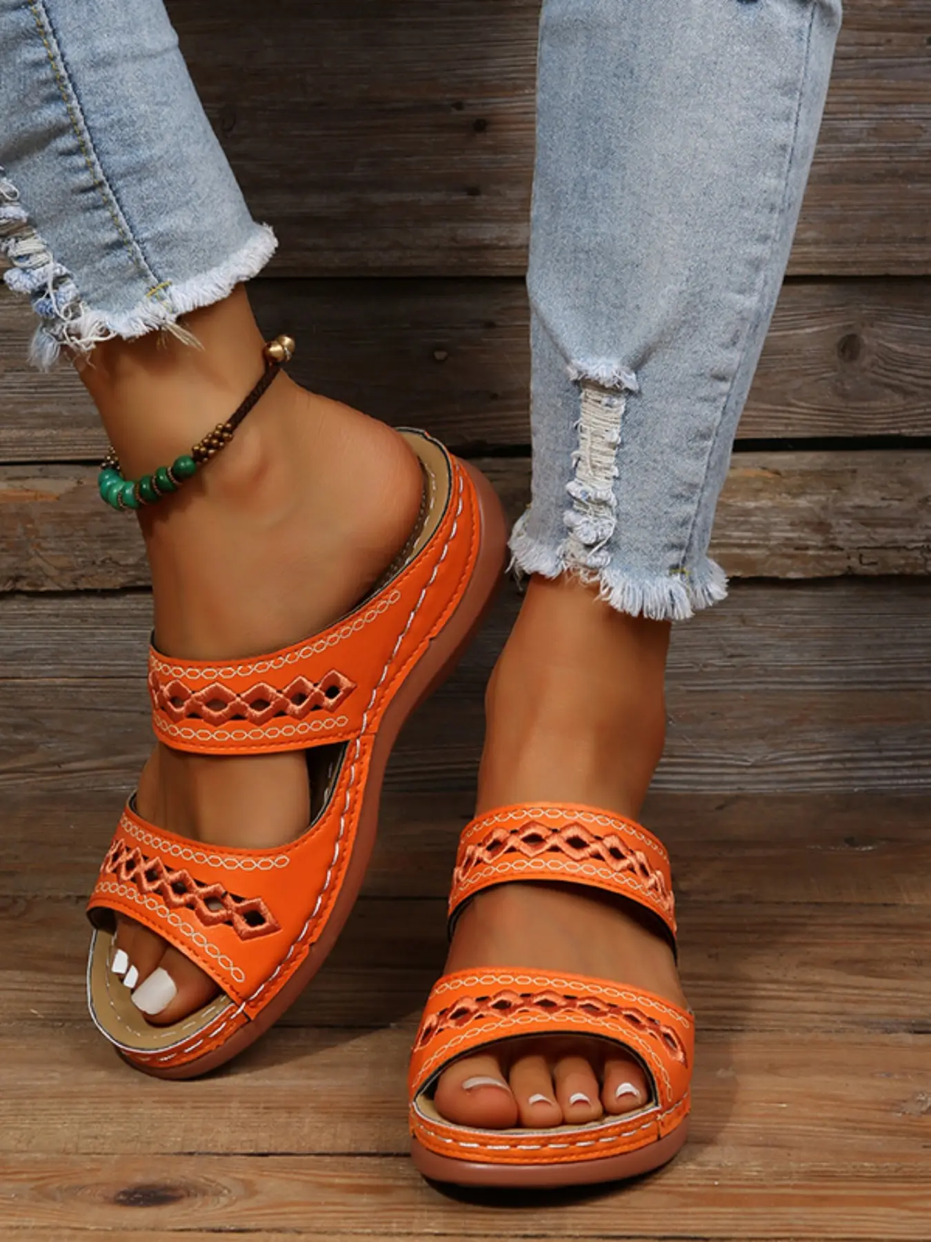Vintage Rhombus Cutout Wedge Sandals, Breathable Upper, Casual Summer Footwear, Comfortable and Versatile, Perfect for Everyday Wear, Stylish Footwear Choice