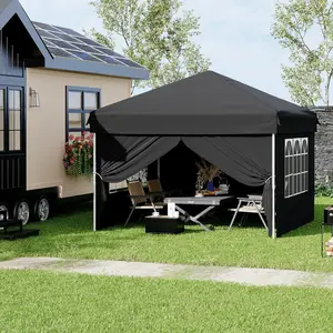 Gaomon 10x10 ft Full Truss Pop Up Canopy Tent, Instant Setup Black Outdoor Shelter with 4 Waterproof Sidewalls, UPF 50+ Portable for Camping, Backyard - Includes Carry Bag, Ground Stakes & Guy Lines