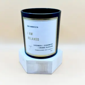 SOUL Manifesta I am Relaxed Lavender, Orange Blossom & Cedarwood hand poured soy wax candle Fragrance Scent Aroma Decor making artisan candles beautiful hande made natural