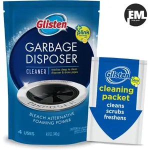 Glisten Garbage Disposer Cleaner and Freshener, Sink Disposal Odor Eliminator with Foaming Action, Lemon Scent, 4 Packets Household Cleaners Kitchen Cleaning