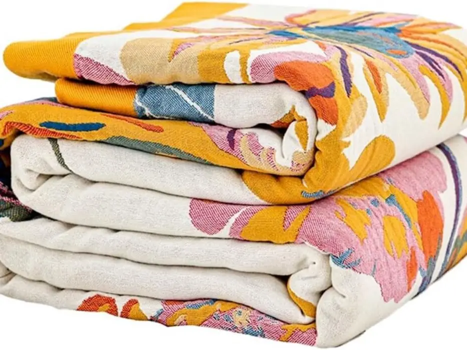 Boho 100% Cotton Breathable Soft & Cozy Throw Blanket, 50"x60" Floral Bird Butterfly Rustic Decorative Sofa & Farmhouse Bedding Quilt, Breathable Soft Blanket, Cozy Throw Blankets