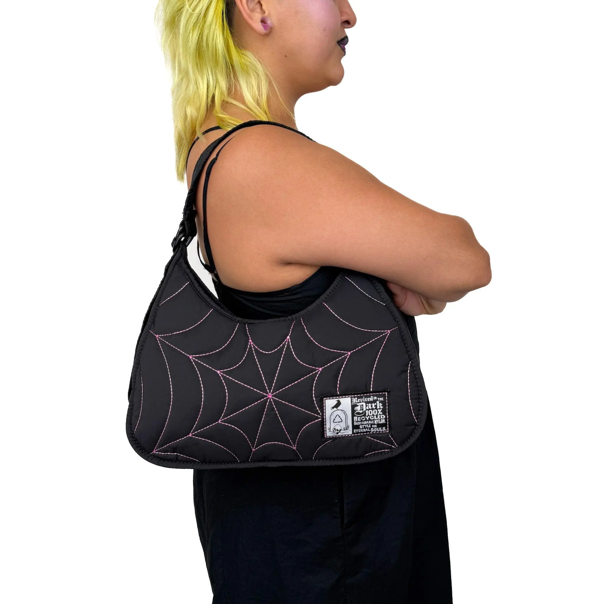 Pink Spiderweb Stitching Puff Shoulder Bag