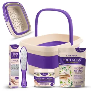 Fivona Foot Care Kit 4 in 1 - Soak Blend with Epsom Salt, Lavender and Essential Oils - Collapsible Foot Soak Bath - 40% Urea Cream - Dual Foot File