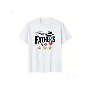 Men's Father's Day T Shirt Happy Father's Day Print with Dad Hat & Footprints Breathable Black Crew Neck Short Sleeve Tee Golden Stars & Red Heart Design Gift for New Da Pixian Ai 01