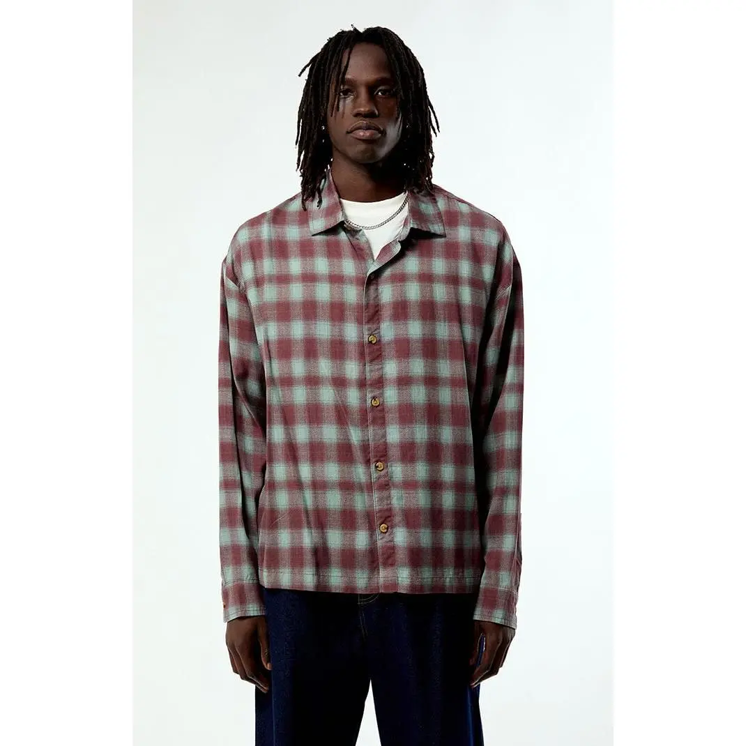 Pacsun Men's Dune Plaid Print Long Sleeve Shirt