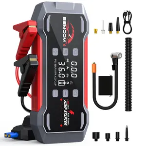 BSMOOM [7 in 1] Portable Car Jump starter 9000A with 150PSl Tire inflator (For 10.0L Gas,8.0L diesel), with Air Compressor, 12V Battery, Blower All-in-One, Fast Charging Power Bank, Jump Box with LCD Display, Jump Starter Multi-Function