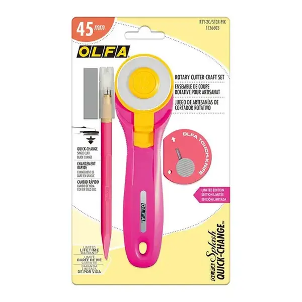 OLFA 45mm Pink Rotary Cutter Craft Set RTY-2C/STCR-PIK