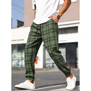 Men’s checkered casual jogger pants with pockets, loose woven fabric, suitable for all seasons, suitable for everyday wear GARMENTARY