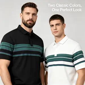 Plus Size Men's Striped Polo Shirt, 3XL-8XL, 85KG-160KG, Breathable Quick Dry Golf Tee, Casual Short Sleeve Top for Big & Tall Guys, Classic Color Block Design, Ideal for Daily Work & Sports Wear