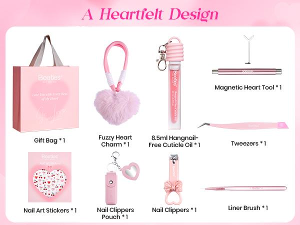 Beetles Gel Polish So In Love Collection - Glow In Love Valentine Gel Nail Polish Set, Pink Gel Nail Art Set with Base Top Coat Mini Rose Bouquet, Salon DIY at Home Valentine's Day Gift for Women Wife Girlfriend