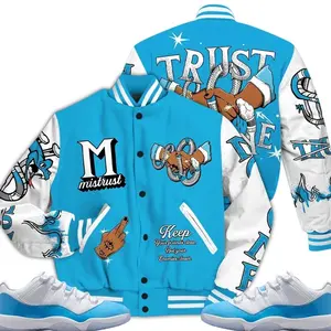11 Low University Blue Varsity Jacket, Low University Blue 11s Outfits, Trust No One Graphic Tees Streetwear Unisex Sneaker Color Match Shirts