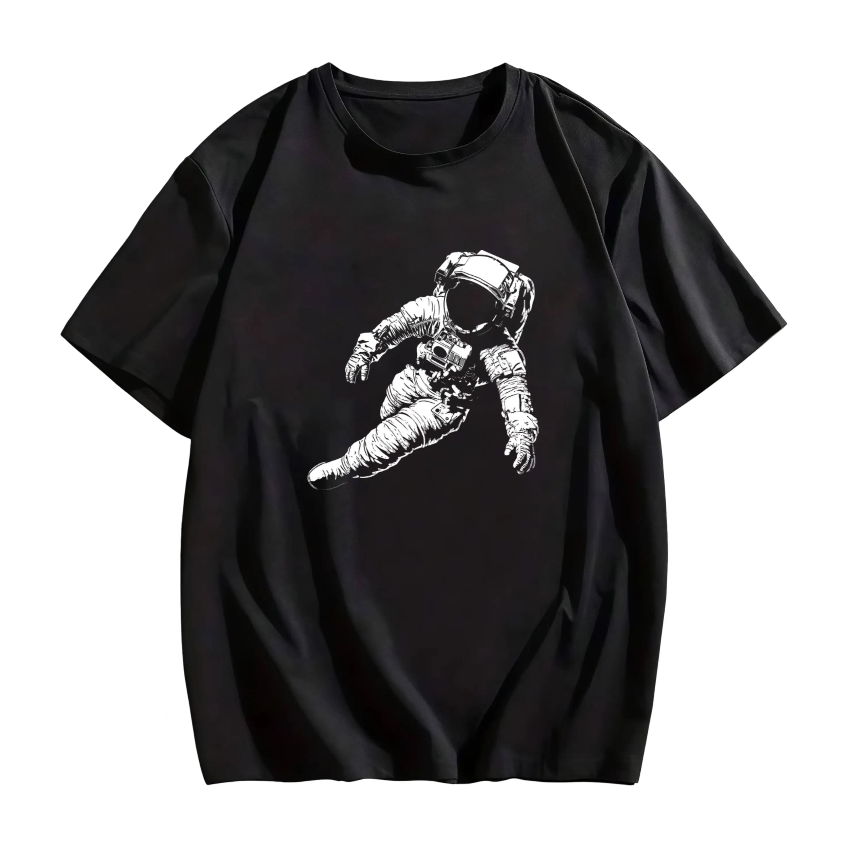 Astronaut Illustration Artwork Graphic Motif Astronaut TShirt for Men 2026 Summer ShortSleeved Printed Pure Crew Neck Slight Stretch Regular Fit Vintage StylRetro Casual Crew Neck Printed T-Shirt