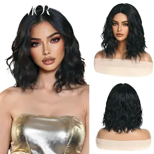 Women's Synthetic Full Machine Wig - European-American Fashion, Middle-Parted Short Water Ripple Corn Perm, Full Head Coverage, High Street Everyday Style