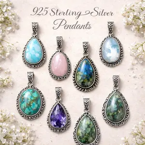 .925 Solid Sterling Silver Stone Pendants