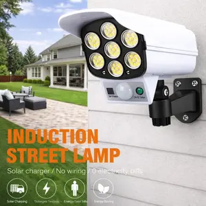Fake Security Camera Deterrent Light (1:1 Scale) , 77 LED Spotlight Beads, Solar Powered with A Rechargeable design, Includes Motion Detection and Remote Control Functions, IP65 Waterproof Rated; Suitable for Homes and Gardens