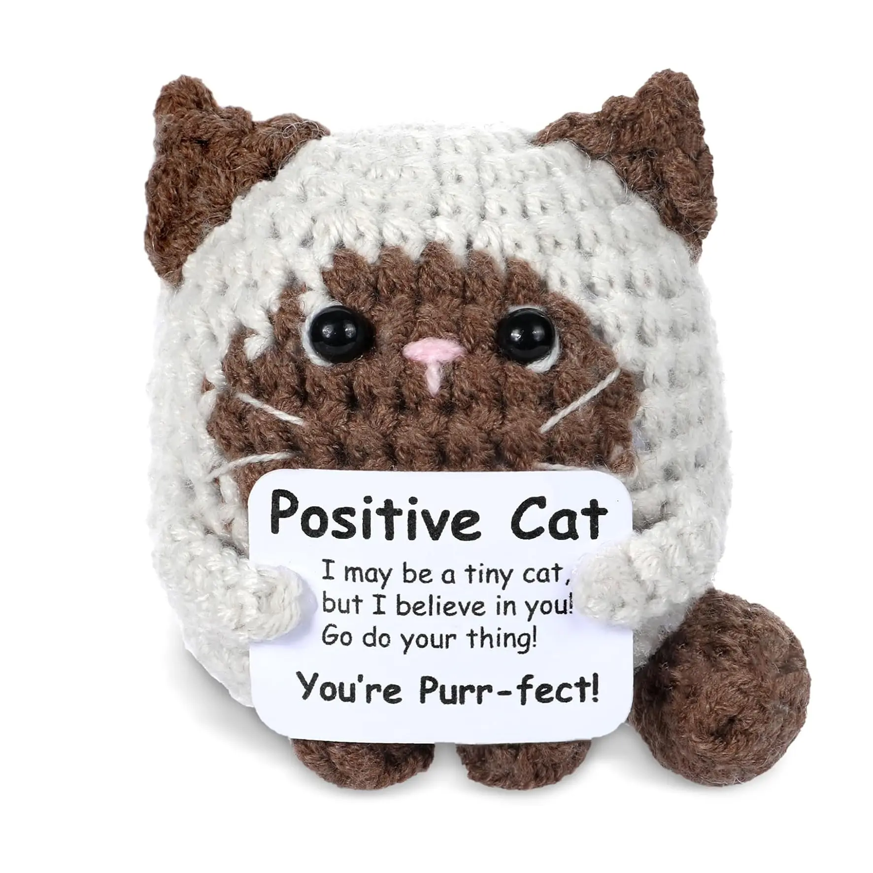 1pc Handmade Crochet Cat with Cheer Up Card, Knitted Cute Cat Doll for Room Office Desktop Decoration, Potato Cat for Christmas and Birhtday Gift for Girls, Cuddly Stuffed Animal, Cute Stuffies, Amigurumi, Cute Animal Design