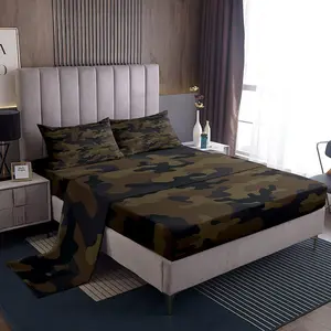 Camo Bed Sheet,Army Camouflage Sheet Set,Youth Navy Blue Decor Bed Set,Black Dark Brown Twin Full Sheets with Deep Pocket Fitted Sheet
