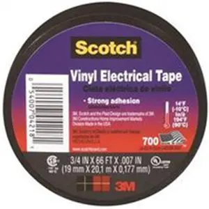 3M  Scotch Electrical Tape, 0.75 in. W x 66 ft. x 0.007 in. T, Black