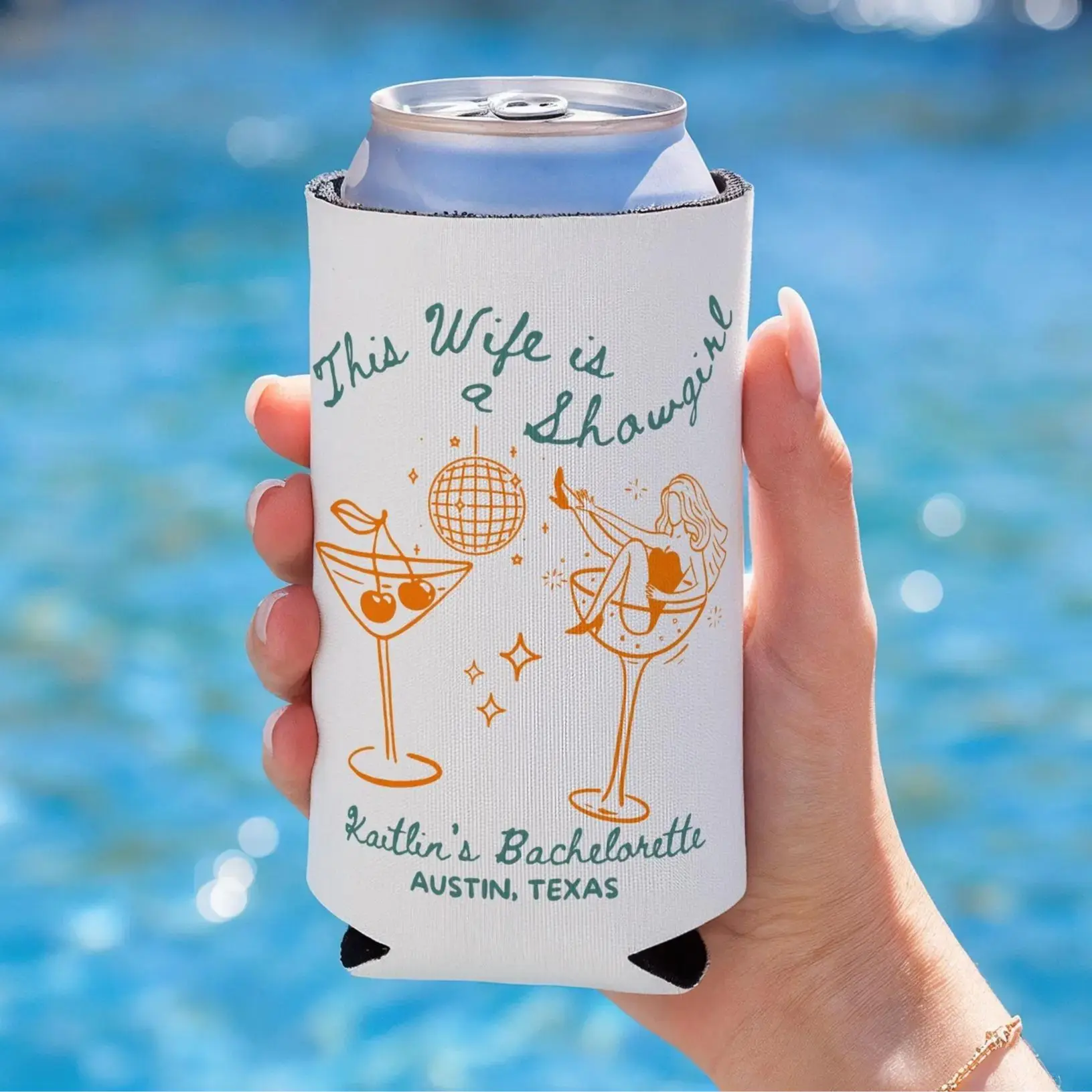 This Wife Is a Showgirl Can Cooler, Showgirl Bachelorette Party Favor, Custom Bride Can Cooler, Vegas Bachelorette Koozie