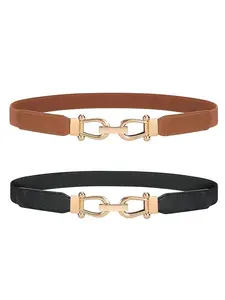 Women Stretchy Waist Belt Retro Elastic Skinny Trendy Belt for Ladies with Gold Buckle