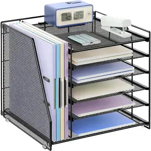 6-layer paper storage rack, with magazine rack, desk storage accessory, desk accessory and workspace organizer, office supplies file storage rack (black, 6 layers)