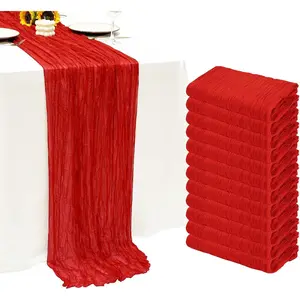 12Pack 10Ft Red Cheesecloth Long Sheer Gauze Fabric Table Runner for Wedding Party Bridal Shower Thanksgiving Christmas