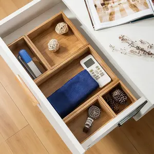 CUGBO Bamboo Drawer Organizer with Adjustable Dividers, 2-Tier Stackable Box with 7 Compartments for Kitchen, Bathroom, Office and Makeup