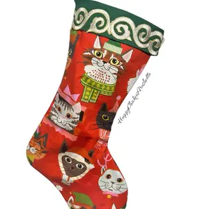 Christmas Cat Stocking - Perfect for Your Beloved Feline Friend santa claus holiday home Cotton Decor christmas decorations Gift Ornaments