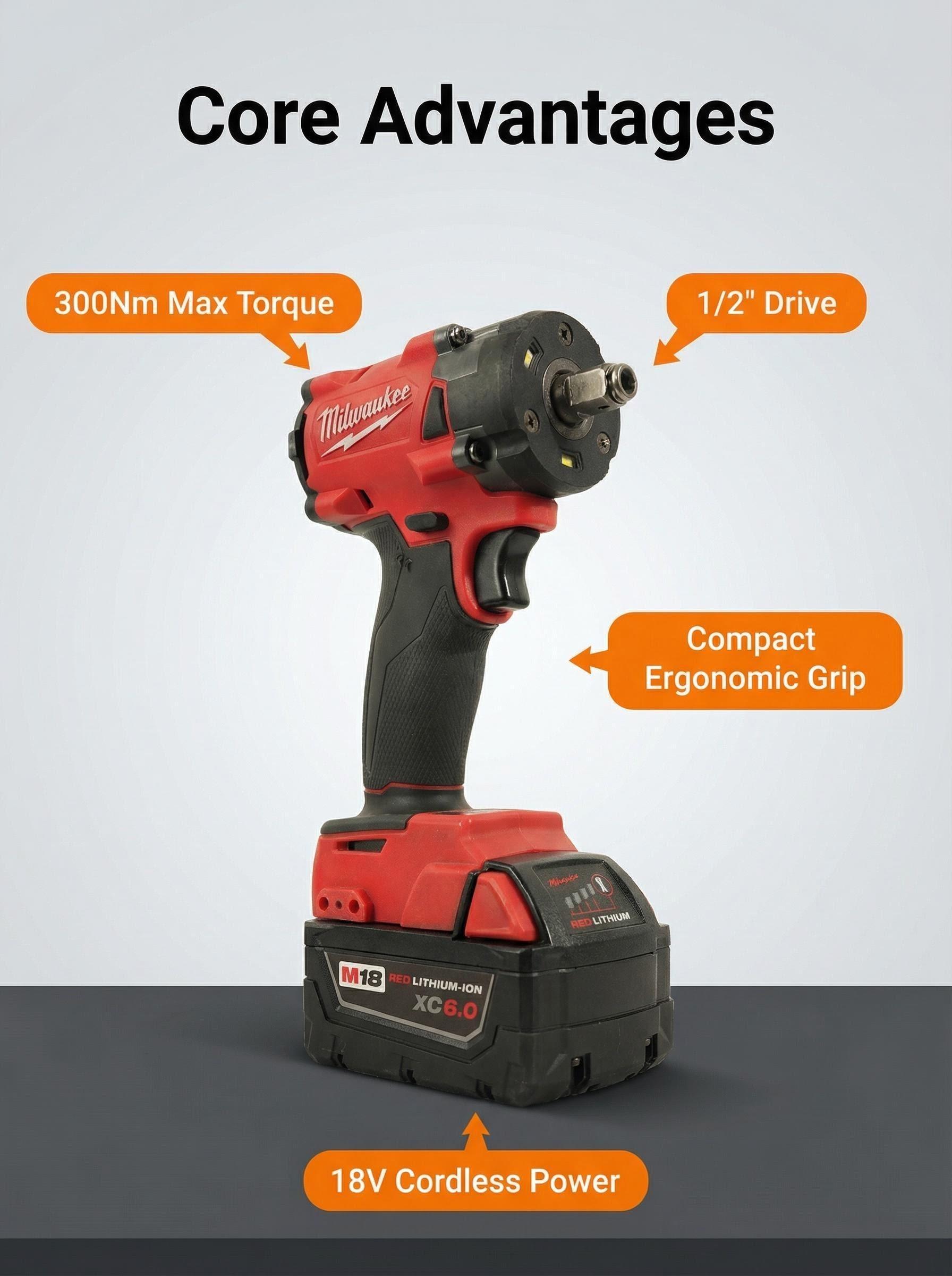 Milwaukee M18 FIW212 18V 1/2-In Impact Wrench for Automotive Service