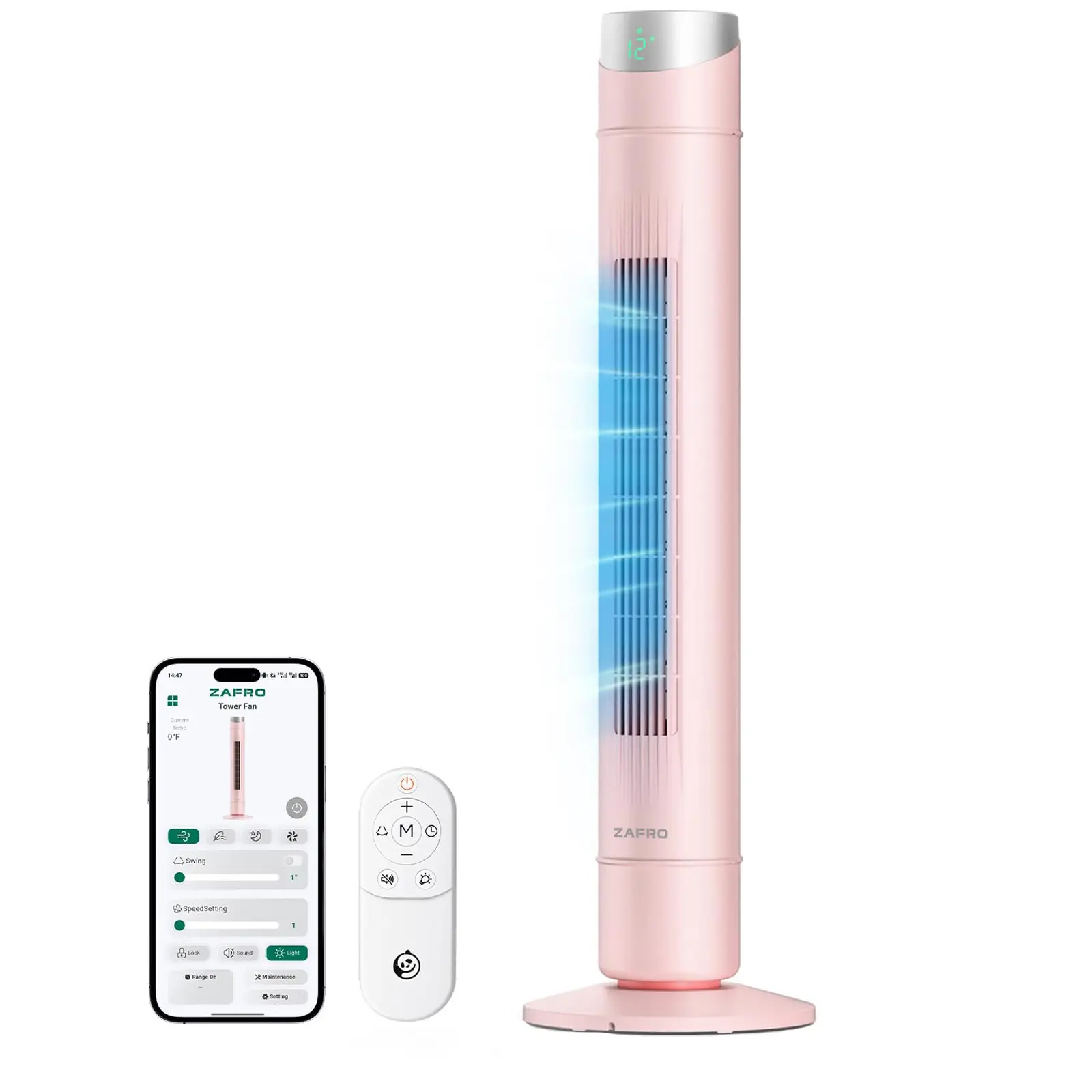 ZAFRO Smart Standing Pedestal Fan (30/36/42 in) - Adjustable Wind Speed Auto Rotating 120° Oscillating, 28ft/s High-Velocity, 12 Settings, 4 Modes, Upgraded DC 22dB Ultra Quiet, App/Alexa-Controlled, 12H Timer, Cooling Sleep Fan for Bedroom, Adjustable Wi
