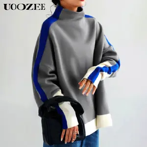 UOOZEE Women's New Long Sleeves Contrast Color Split-Joint High Neck Hoodies&Sweatshirt Sweatshirt Tops Tops Womenswear Comfort
