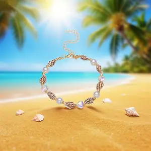 Boho Anklet - Bohemian Seashell Anklet, Acrylic Heart Jewelry, Beach Accessory, Adjustable Length, Ideal Gift for Friends, Wife, Girl Friend, Soul Sister