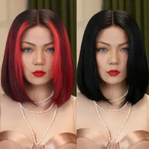 FF WIG Black/Raspberry Red Silky Straight Raw Human Hair Glueless Wig 10 Inches 9*6 Pre-Cut Invisible Lace 250% Density Wear Go Wig with Special Drawstring #FFWIG