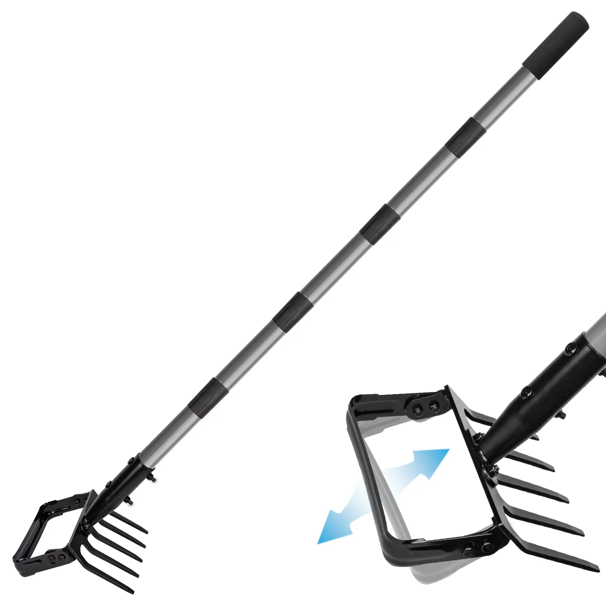 Suchtale Stirrup Hoe and 5-Tines Rake, Action Hoe for Weeding, 2 in 1 Scuffle Hoe with 82 inch Adjustable Metal Handle, Hula Hoe Cultivator for Loosen