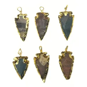Gold Plated Agate Arrowhead Pendants - Pack of 6